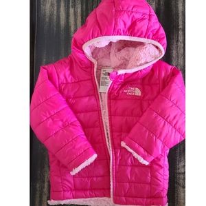 Pink North Face toddler jacket with hat